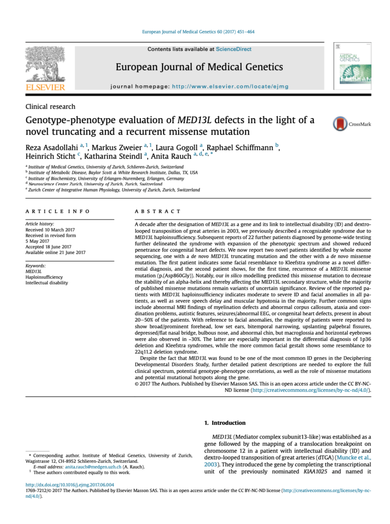 Genotype-phenotype evaluation of MED13L defects in the light of a novel ...
